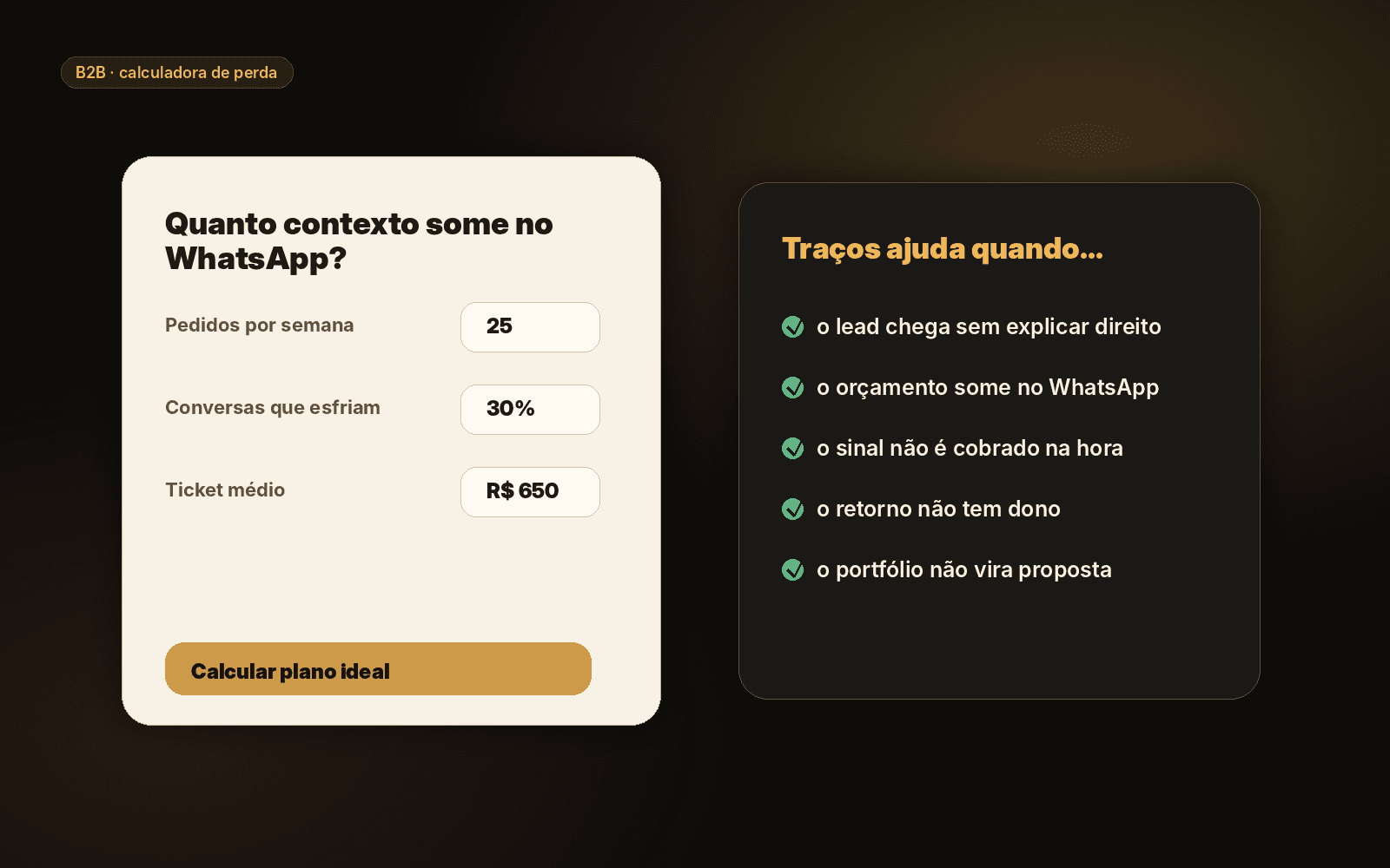 Mockup de calculadora de retorno demonstrativo para estúdio de tattoo.